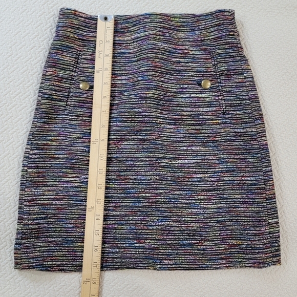 Loft Multicolor Tweed Skirt Brass Tone Buttons Size 00 Petite - Picture 5 of 14